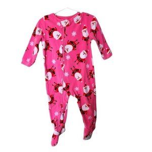 CARTERS Fleece Pink Santa Christmas Footed Pajama Sleeper Zipper size18 Months B